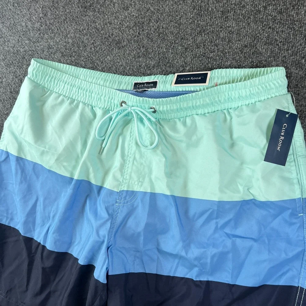 Club Room Swim Trunks Men XL Blue Combo Color Block Quick Dry Surfing Drawstring